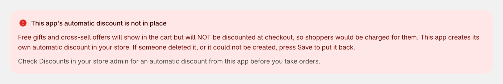 This app's automatic discount is not in place