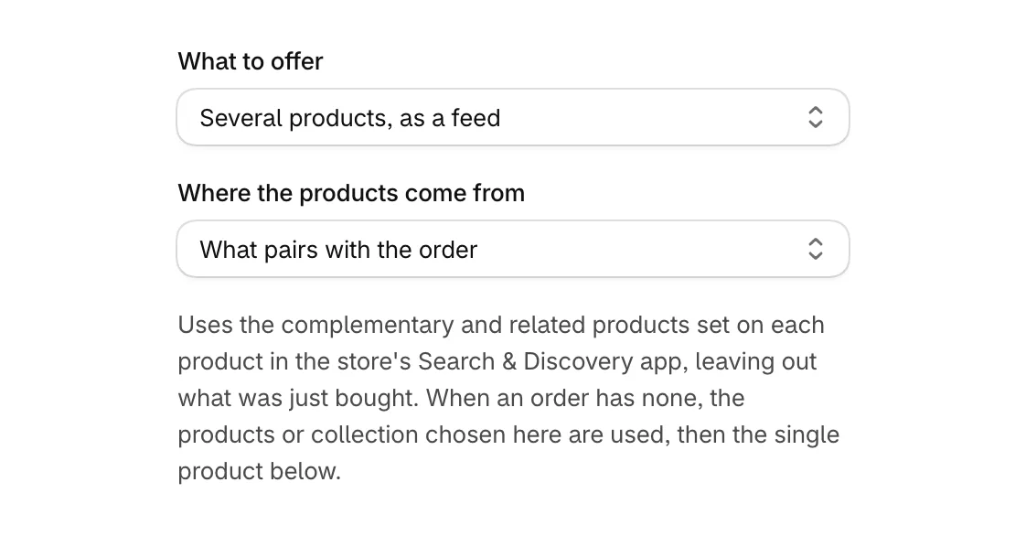 What to offer set to a feed, with the products coming from what pairs with the order