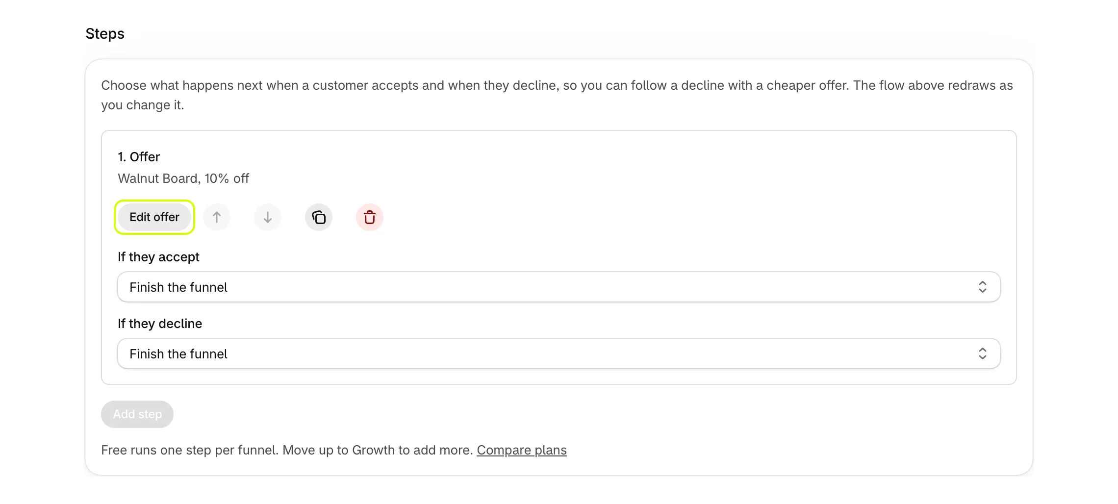 The Steps section with Edit offer highlighted