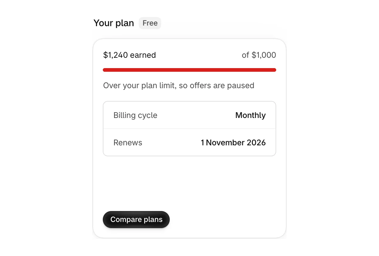 Your plan, over its limit, with offers paused