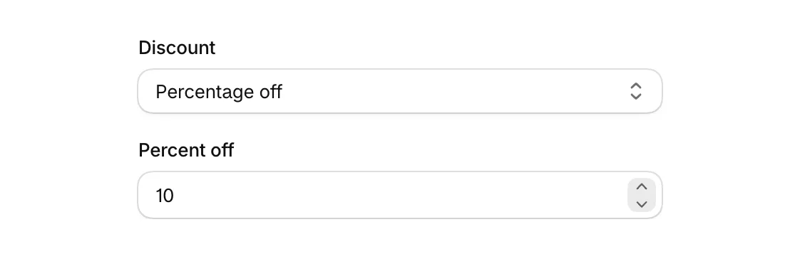 Discount set to Percentage off, at 10 percent