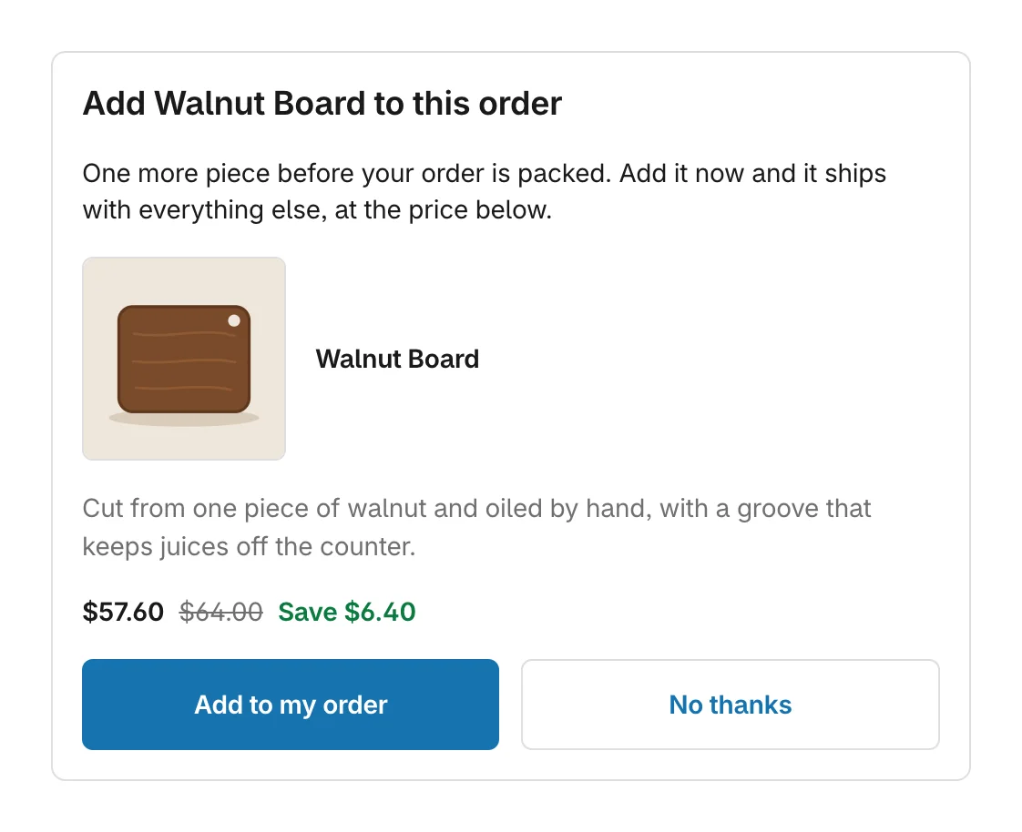 The offer previewed on the thank you page