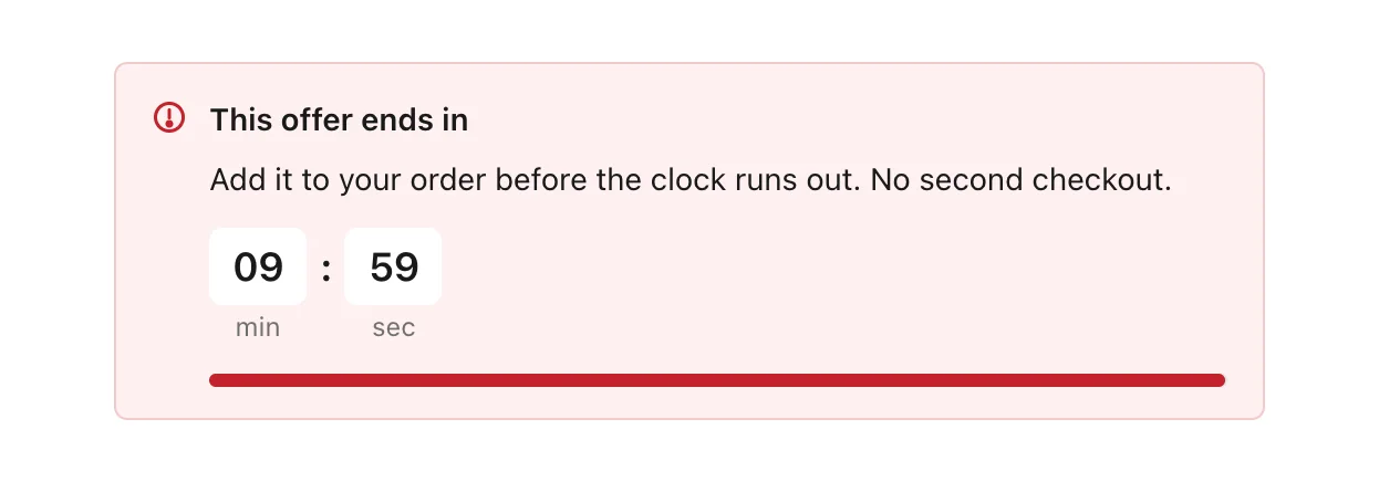The Countdown Timer block with its sample message