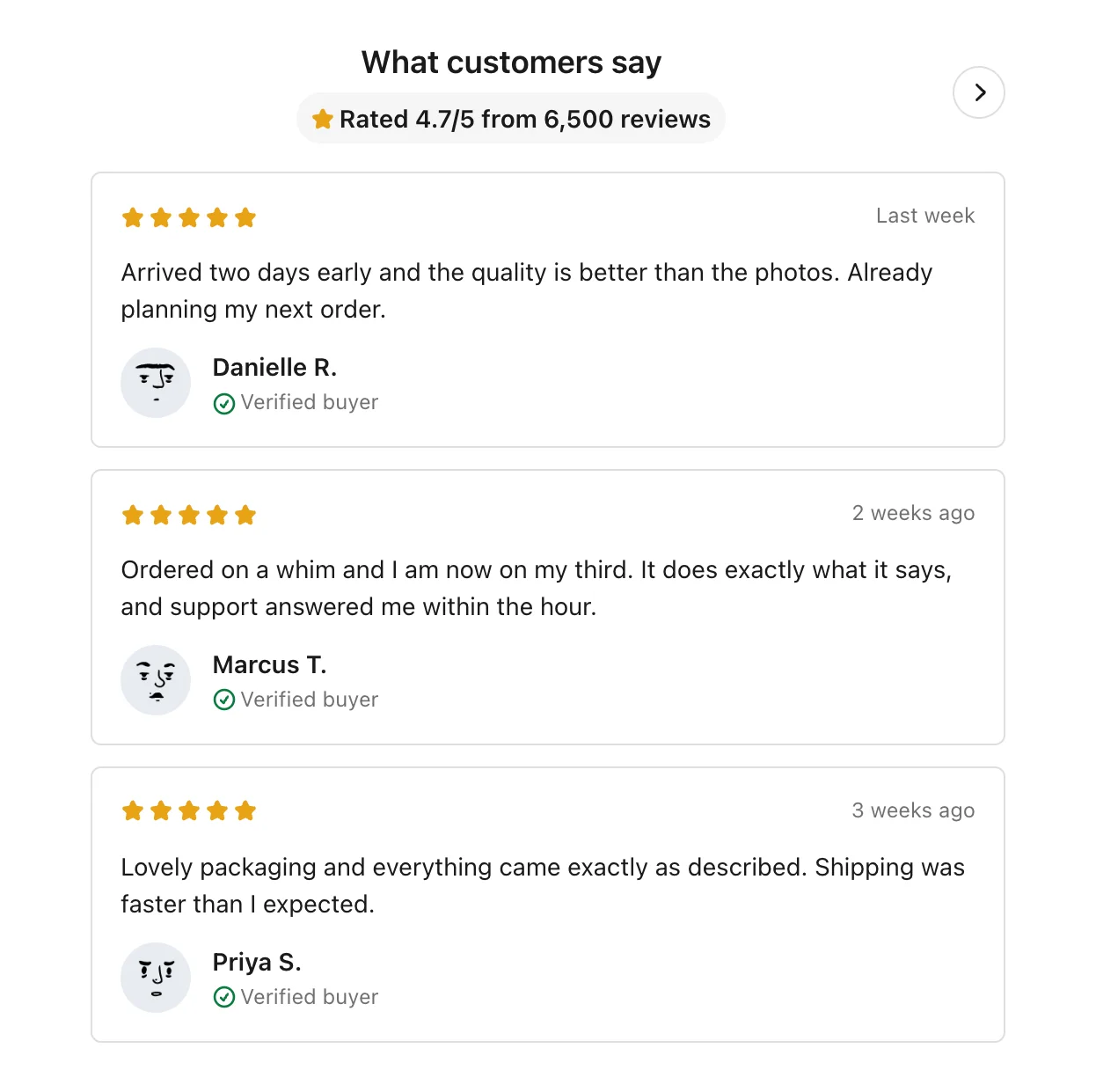The Testimonials block with sample reviews