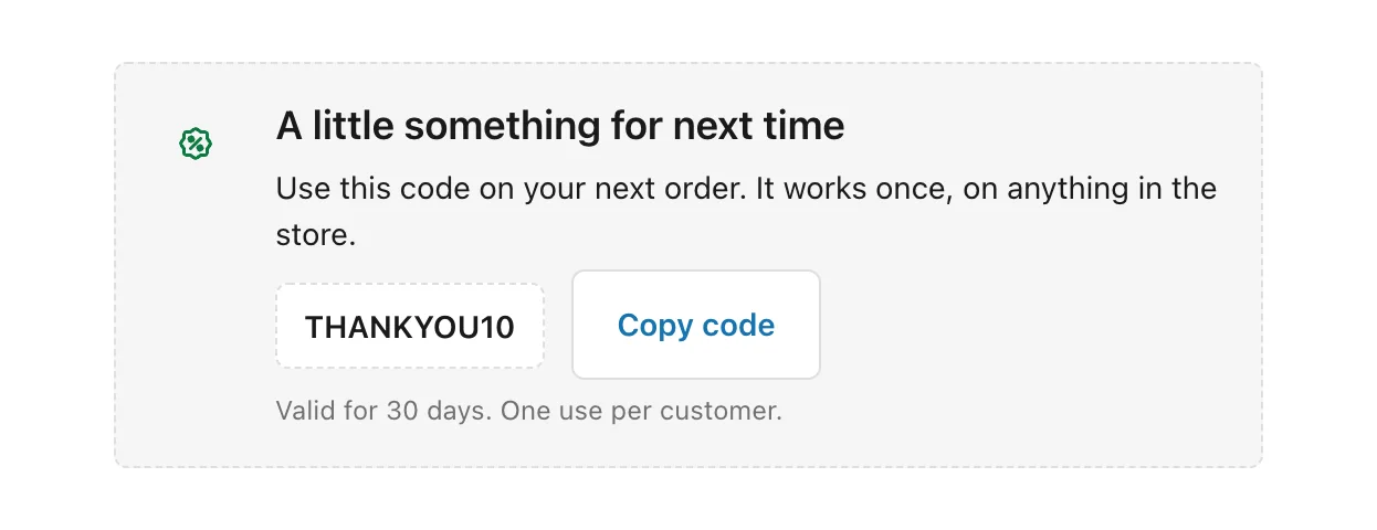 The Discount Banner block with a sample code