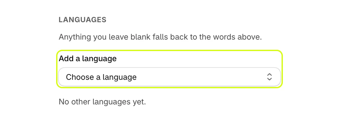 Languages, with Add a language highlighted